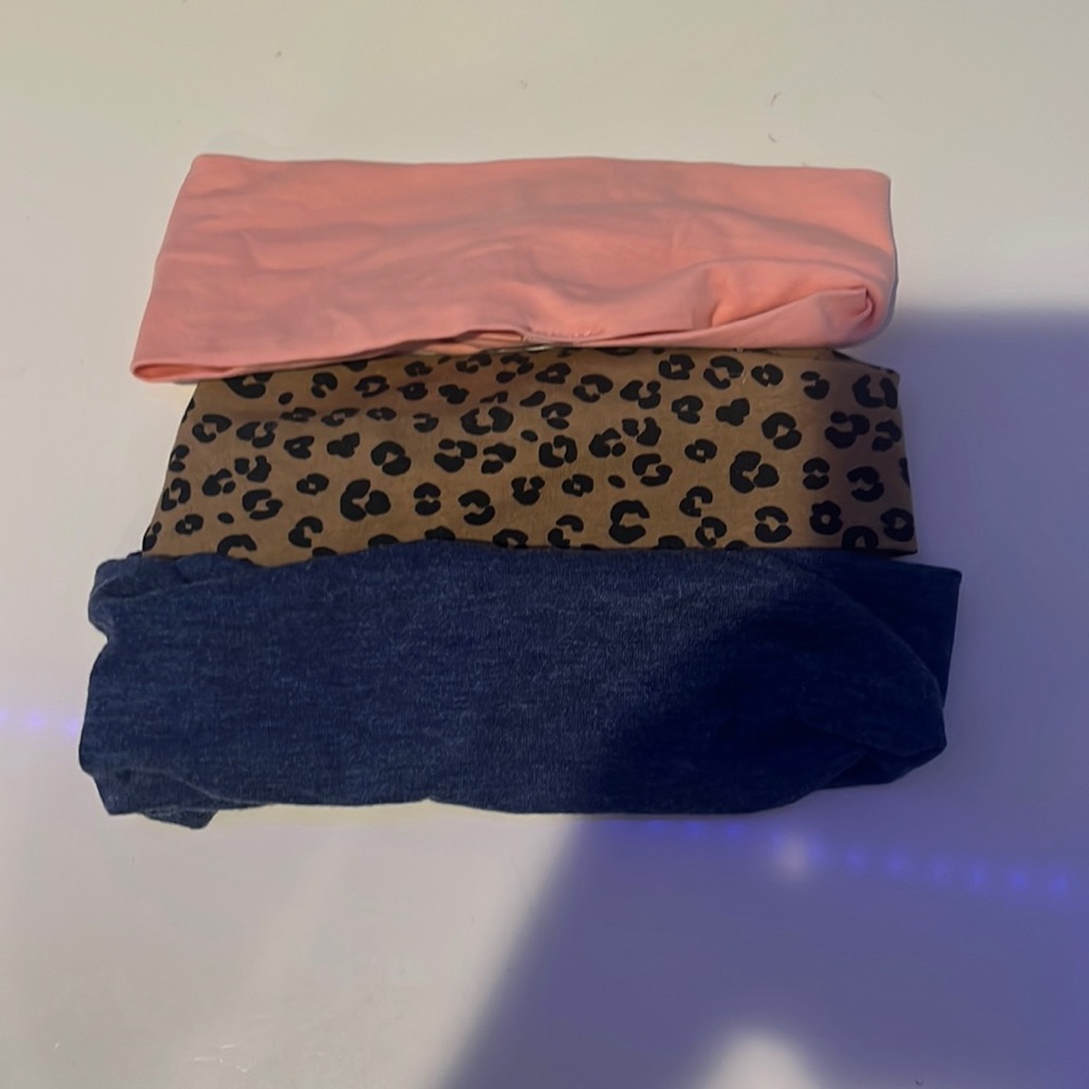 Pink leopard print and blue head bands soft and stretchy